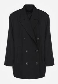 Renee - Czarna Marynarka Dwurzędowa o Przedłużonym Fasonie Pilinne. Okazja: na co dzień, do pracy, na spotkanie biznesowe. Kolor: czarny. Materiał: jeans. Styl: casual, biznesowy, elegancki #3