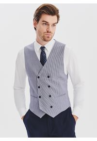 Pako Lorente - PAKO LORENTE - Granatowa dwurzędowa kamizelka w drobną kratę. Okazja: na co dzień. Kolor: niebieski. Materiał: poliester, wiskoza. Wzór: kratka. Styl: casual #7