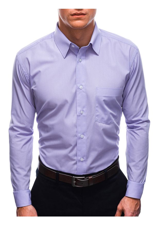 Ombre Clothing - Koszula męska z długim rękawem K664 - fioletowa - 38/170-176. Kolor: fioletowy. Materiał: bawełna, elastan. Długość rękawa: długi rękaw. Długość: długie