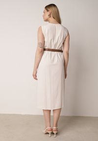 Born2be - Beżowa Taliowana Sukienka z Bawełną i Wiskozą Ozdobiona Paskiem Luven. Okazja: na co dzień. Kolor: beżowy. Materiał: wiskoza, bawełna. Wzór: aplikacja. Typ sukienki: proste. Styl: casual, elegancki #4