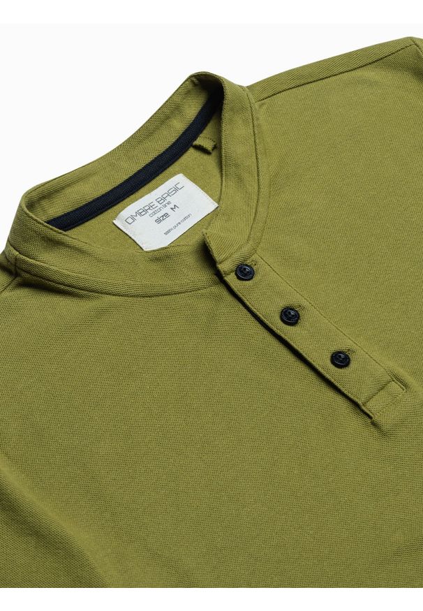 Ombre Clothing - Koszulka męska polo bawełniana S1381 - oliwkowa - XXL. Typ kołnierza: polo. Kolor: oliwkowy. Materiał: bawełna