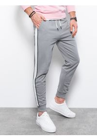 Ombre Clothing - Spodnie męskie dresowe joggery P951 - szare - XXL. Kolor: szary. Materiał: dresówka