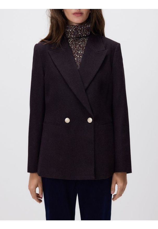 Reserved - Marynarka z wełną - fioletowy. Kolor: fioletowy. Materiał: wełna. Styl: klasyczny