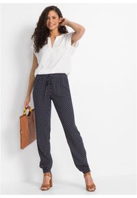 bonprix - Spodnie na gumce z czystej wiskozy. Kolor: niebieski. Materiał: wiskoza #2