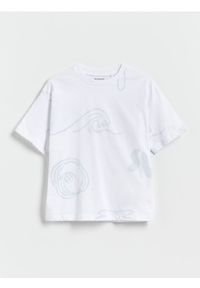 Reserved - Bawełniany t-shirt - złamana biel. Materiał: bawełna