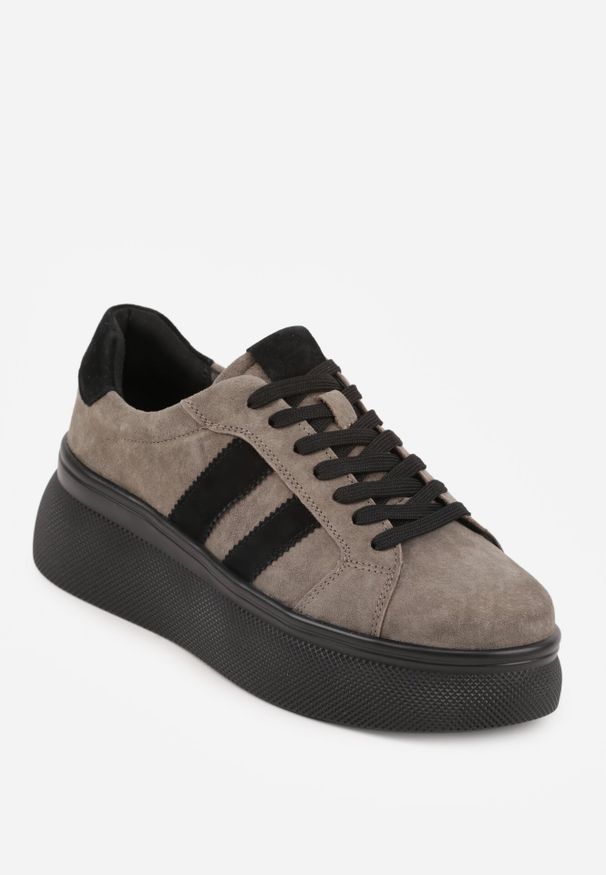 Born2be - Ciemnobeżowe Sneakersy z Zamszu Naturalnego na Grubej Podeszwie Tesolva. Okazja: na co dzień. Kolor: beżowy. Materiał: zamsz