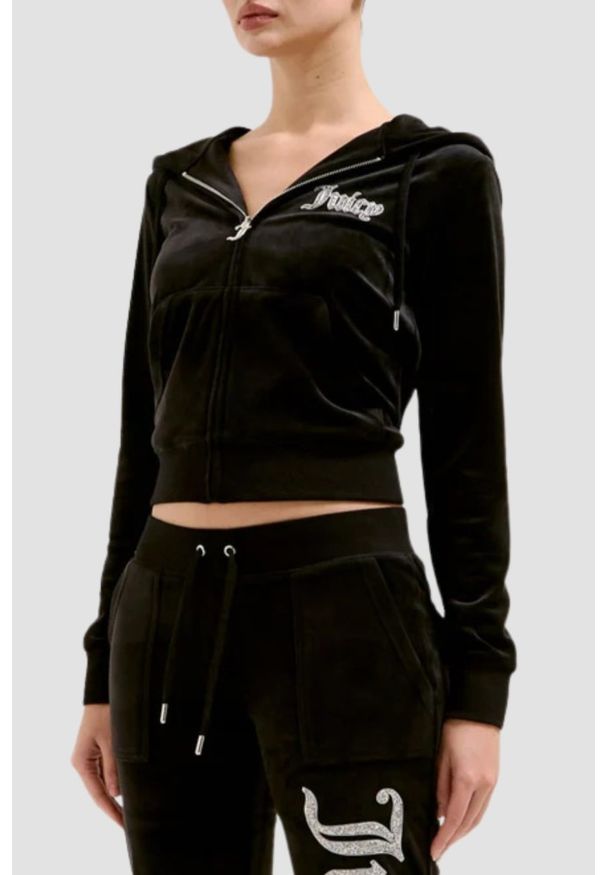 Juicy Couture - JUICY COUTURE Czarna damska bluza Robertson Caviar Hoodie, Rozmiar L. Kolor: czarny