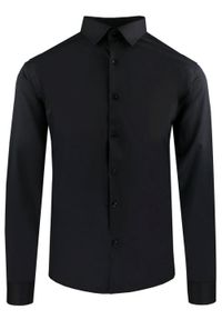Delikatnie Taliowana Koszula Męska - Victorio - Czarna (Satynowana). Kolor: czarny. Materiał: poliester, elastan, bawełna. Styl: elegancki #1