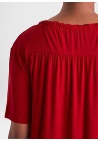 bonprix - Bluzka tunikowa z mieszanki z wiskozą. Typ kołnierza: kokarda. Kolor: czerwony. Materiał: jersey, wiskoza