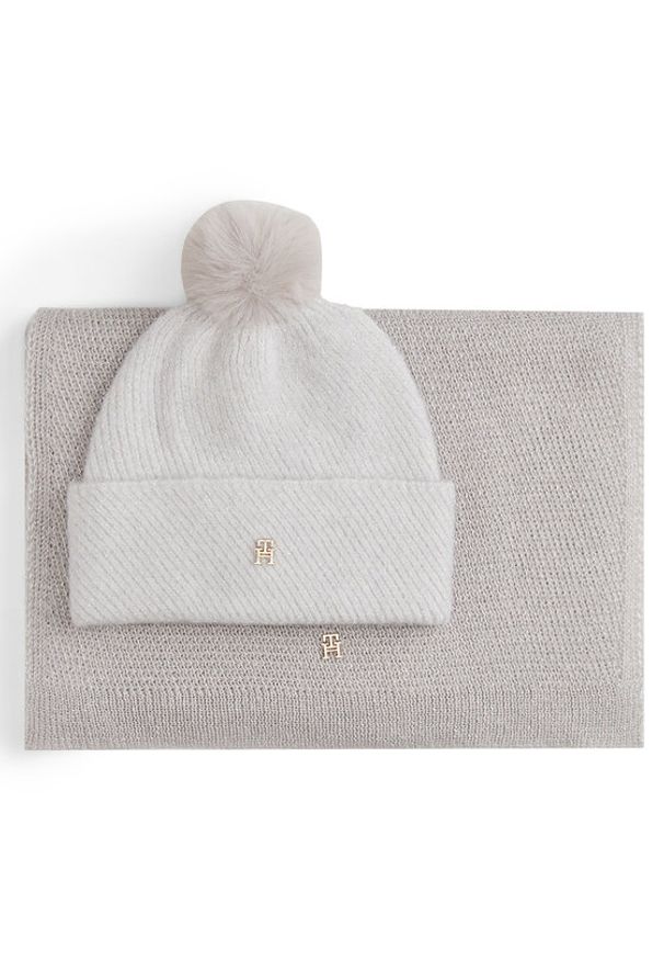 TOMMY HILFIGER - Tommy Hilfiger Zestaw Szalik i Czapka Pom Pom AW0AW17995 Beżowy. Kolor: beżowy. Materiał: poliester