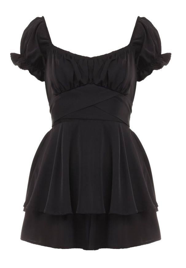 Born2be - Czarny Kombinezon Rhodosyne. Okazja: na wesele, na randkę, na ślub cywilny. Kolor: czarny. Długość: krótkie. Styl: elegancki