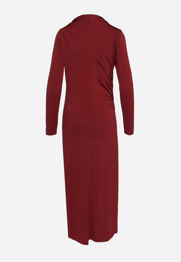 Born2be - Bordowa Sukienka z Marszczeniem o Dopasowanym Kroju Naliraia. Okazja: na co dzień. Kolor: czerwony. Długość rękawa: długi rękaw. Typ sukienki: dopasowane, proste. Styl: casual, rockowy, elegancki