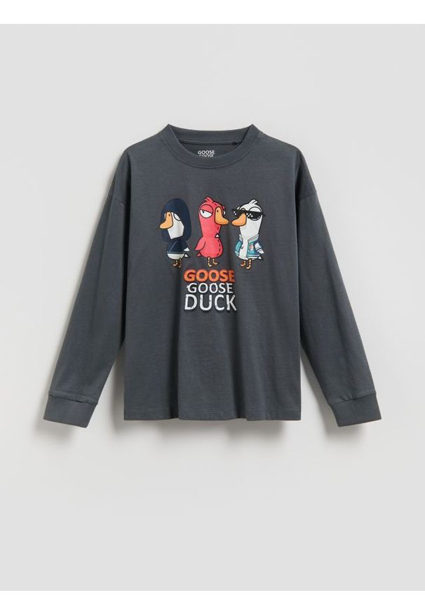 Reserved - Longsleeve Goose Goose Duck - ciemnoszary. Kolor: szary. Materiał: bawełna, dzianina. Długość rękawa: długi rękaw