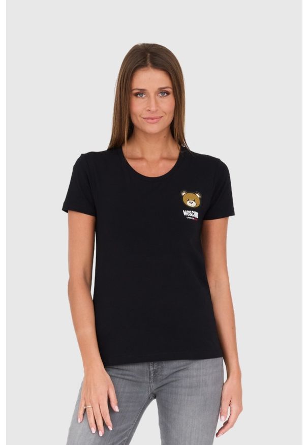 MOSCHINO Czarny damski t-shirt, Rozmiar S. Kolor: czarny. Materiał: bawełna