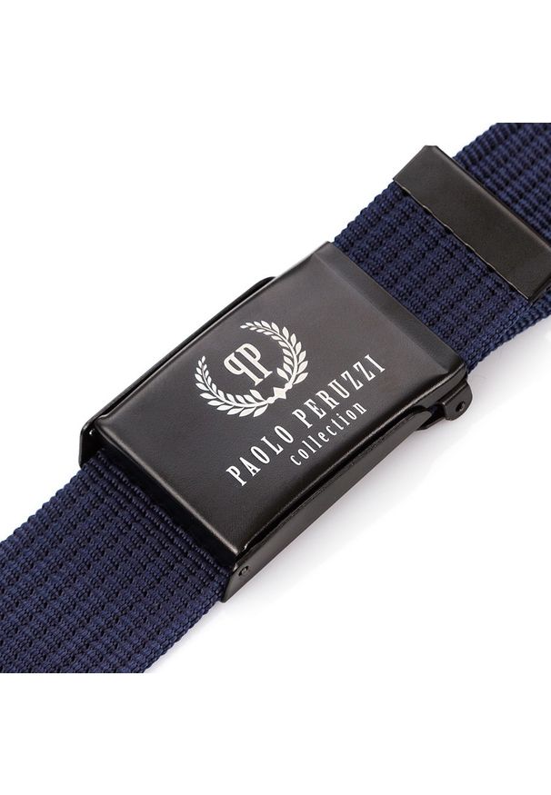 Pasek parciany PAOLO PERUZZI PW-09-105 CM granatowy. Kolor: niebieski. Materiał: materiał