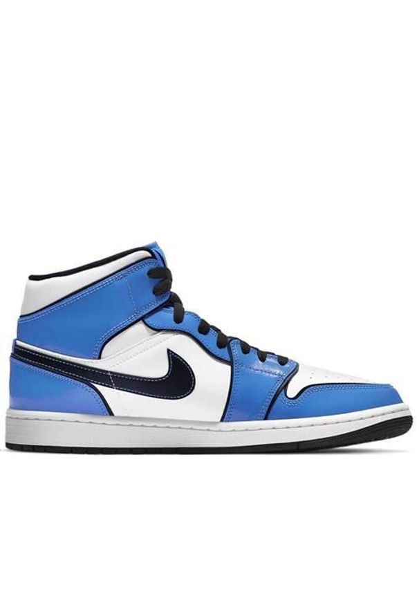 Buty koszykarskie męskie Nike Air Jordan 1 Mid Retro Signal Blue SE. Zapięcie: sznurówki. Kolor: biały, wielokolorowy. Materiał: materiał. Szerokość cholewki: normalna. Model: Nike Air Jordan