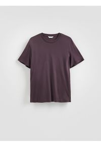 Reserved - T-shirt regular z bawełny merceryzowanej - brązowy. Kolor: brązowy. Materiał: bawełna #1