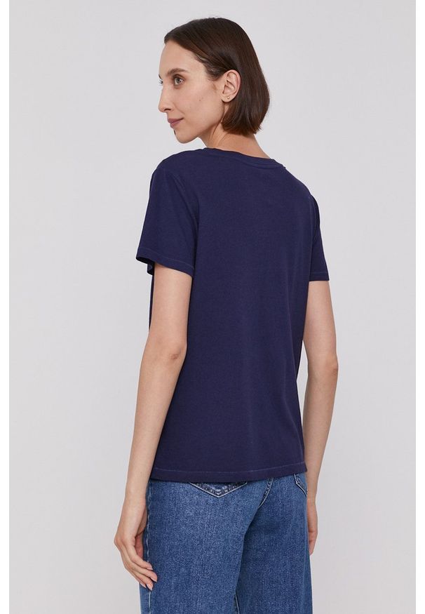 GAP - T-shirt. Okazja: na co dzień. Kolor: niebieski. Materiał: dzianina. Wzór: gładki. Styl: casual