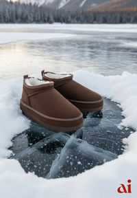 Renee - Brązowe Krótkie Śniegowce Vices z Ozdobną Lamówką Olfedi. Okazja: na co dzień. Kolor: brązowy. Materiał: dzianina. Sezon: zima. Styl: casual, elegancki #1