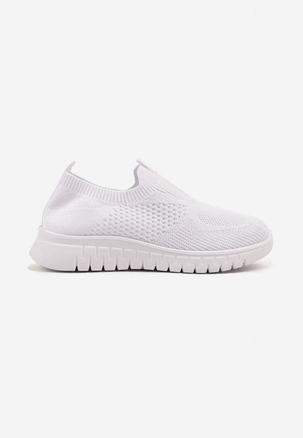 Born2be - Białe Buty Sportowe z Elastyczną Cholewką Clezenne. Okazja: na co dzień. Kolor: biały. Materiał: jeans. Szerokość cholewki: normalna