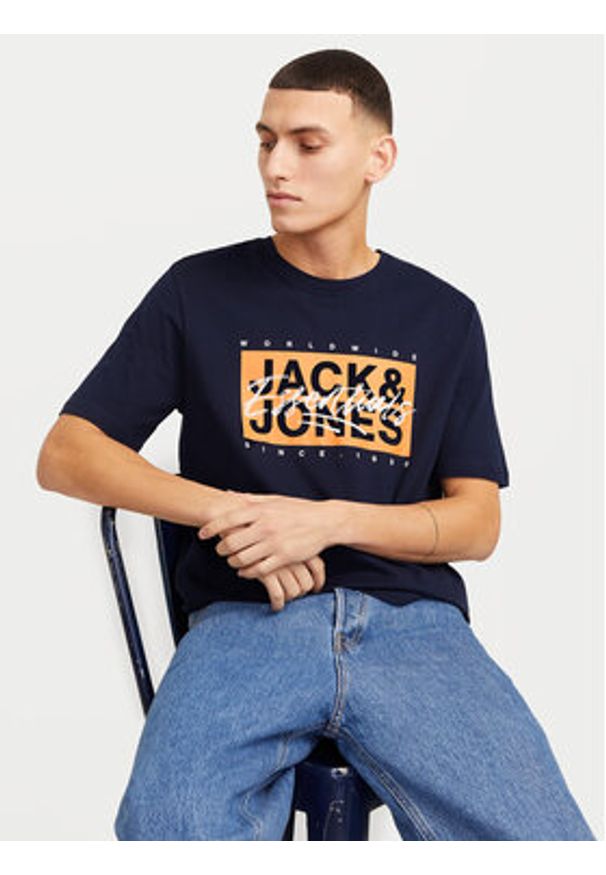 Jack & Jones - Jack&Jones T-Shirt Colton 12268439 Granatowy Standard Fit. Kolor: niebieski. Materiał: bawełna