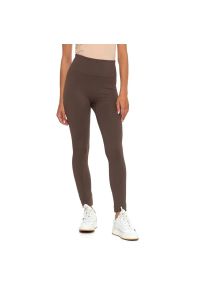 Brązowe Damskie Legginsy Moraj. Okazja: na co dzień. Stan: podwyższony. Kolor: brązowy. Materiał: materiał, prążkowany. Styl: casual, sportowy #2