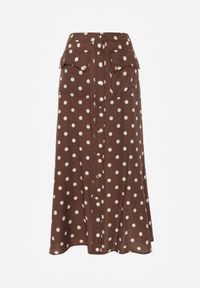 Renee - Brązowa Wiskozowa Spódnica High Waist w Kropki z Guzikami Tadalion. Stan: podwyższony. Kolor: brązowy. Materiał: wiskoza. Wzór: kropki. Styl: retro #7