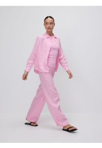 Reserved - Lniane spodnie - różowy. Kolor: różowy. Materiał: len #1