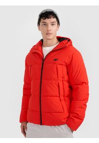 4f - 4F Kurtka puchowa z wypełnieniem syntetycznym męska - czerwona S. Okazja: na co dzień. Typ kołnierza: kaptur. Kolor: czerwony. Materiał: puch, syntetyk. Wzór: gładki. Styl: casual #1