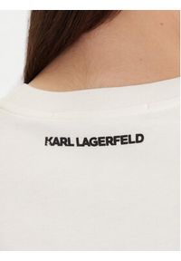 Karl Lagerfeld - KARL LAGERFELD T-Shirt A1W17129 Écru Regular Fit. Typ kołnierza: dekolt w karo. Kolor: kremowy. Materiał: bawełna #4