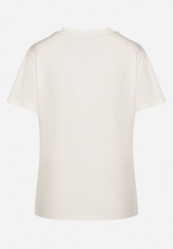 Born2be - Biały Bawełniany T-shirt Zdobiony Haftem z Motywem w Wiśnie Nevianira. Okazja: na co dzień. Kolor: biały. Materiał: bawełna. Wzór: haft, aplikacja. Styl: casual