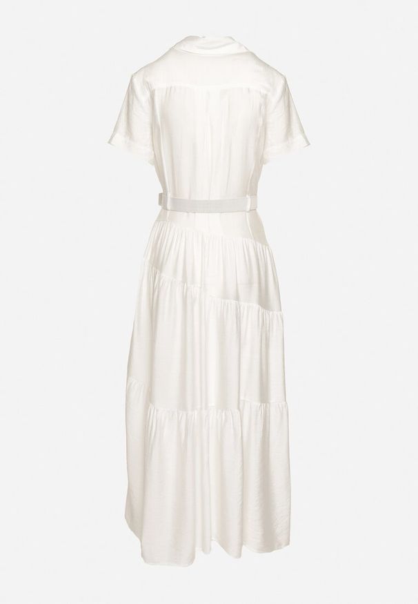 Born2be - Biała Sukienka Koszulowa o Rozkloszowanym Kroju z Paskiem w Talii Vimorise. Typ kołnierza: dekolt w kształcie V. Kolor: biały. Typ sukienki: koszulowe. Styl: elegancki