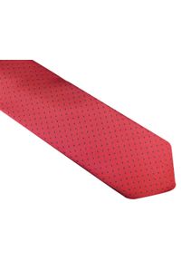 Modini - Czerwony krawat męski w czarne kropki D128. Kolor: czarny, wielokolorowy, czerwony. Materiał: mikrofibra, tkanina. Wzór: kropki #1