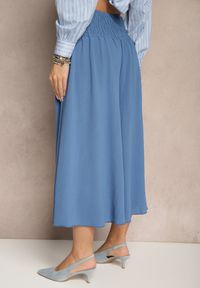 Renee - Niebieskie Spodnie Typu Kuloty High Waist o Szerokim Kroju z Marszczeniem Araliannis. Okazja: na co dzień. Stan: podwyższony. Kolor: niebieski. Styl: klasyczny, elegancki, casual #5