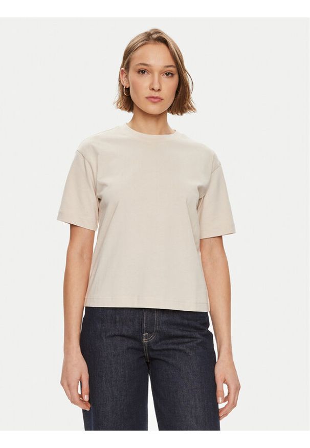 Gina Tricot T-Shirt Basic 10469 Beżowy Regular Fit. Kolor: beżowy. Materiał: bawełna