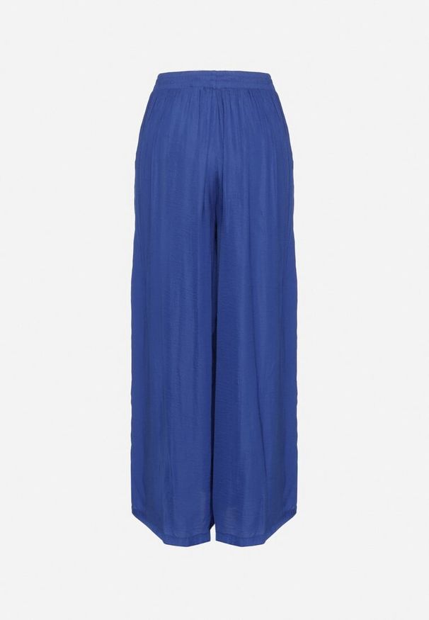 Born2be - Granatowe Szerokie Spodnie z Wiskozą i Wysokim Stanem i Gumką w Talii Kelevevia. Okazja: na co dzień. Stan: podwyższony. Kolor: niebieski. Materiał: wiskoza. Długość: długie. Styl: klasyczny, casual