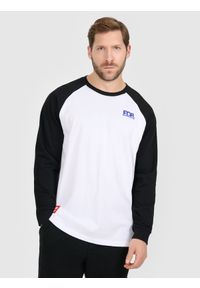 4f - 4F Longsleeve oversize męski - biały M. Okazja: na co dzień. Kolor: biały. Materiał: materiał. Długość rękawa: długi rękaw. Wzór: nadruk, aplikacja. Styl: casual #1