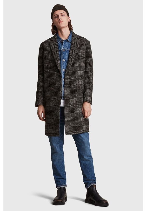 AllSaints Płaszcz wełniany Hare kolor czarny przejściowy. Okazja: na co dzień. Kolor: czarny. Materiał: wełna. Styl: klasyczny, casual