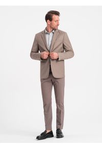 Ombre Clothing - Męska klasyczna marynarka z kieszenią na poszetkę - beżowa V3 - Rozmiar: M. Kolor: beżowy. Materiał: poliester. Styl: klasyczny #6