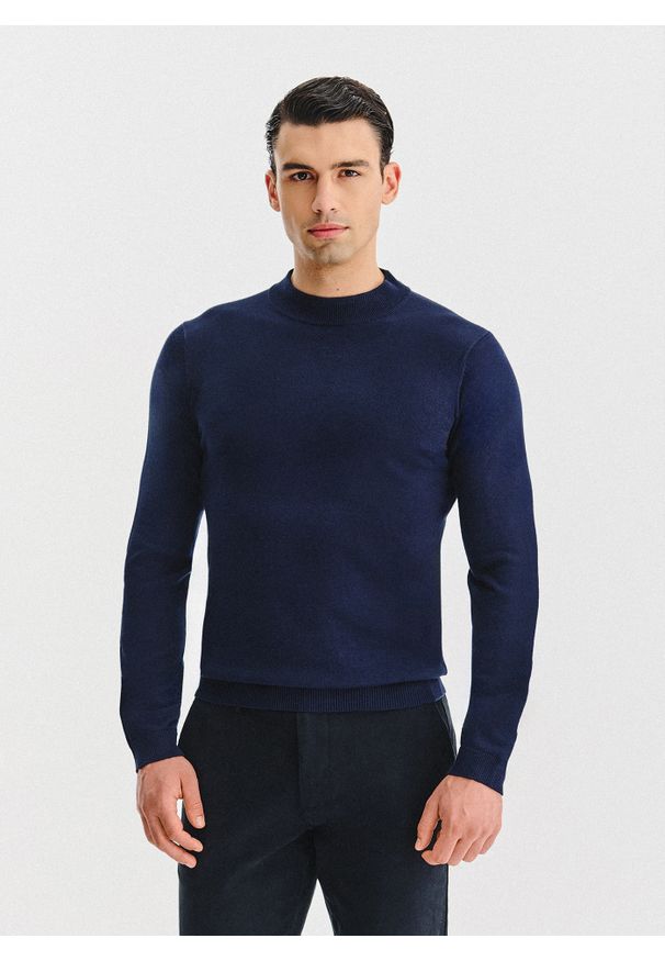 Pako Lorente - PAKO LORENTE - Granatowy bawełniany półgolf męski. Kolor: niebieski, zielony. Materiał: bawełna. Sezon: jesień