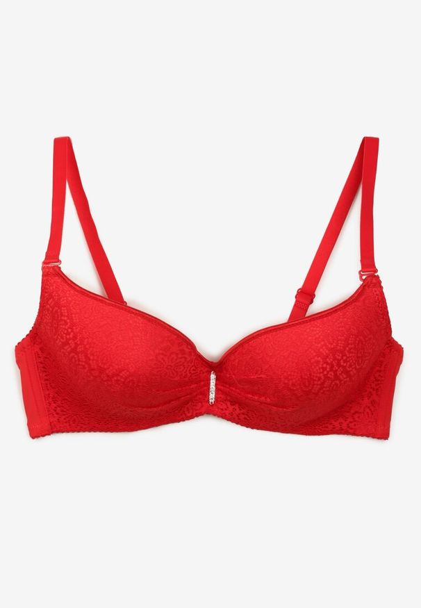 Born2be - Czerwony Biustonosz Full Cup z Zawieszką z Cyrkoniami i Koronką Nildaisa. Kolor: czerwony. Materiał: koronka. Wzór: koronka