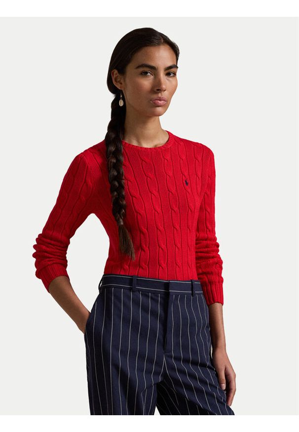 Polo Ralph Lauren Sweter 211891640026 Czerwony Slim Fit. Typ kołnierza: polo. Kolor: czerwony. Materiał: bawełna