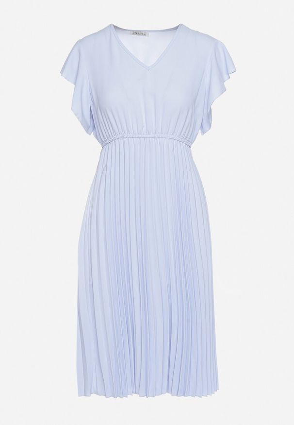 Born2be - Jasnoniebieska Sukienka Rozkloszowana Midi z Plisowanym Dołem Sabara. Okazja: na co dzień. Kolor: niebieski. Materiał: skóra. Styl: casual. Długość: midi