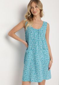 Born2be - Niebieska Sukienka w Kwiaty o Rozkloszowanym Kroju na Szerokich Ramiączkach Folarelle. Okazja: na co dzień. Kolor: niebieski. Długość rękawa: na ramiączkach. Wzór: kwiaty. Sezon: lato. Typ sukienki: proste, rozkloszowane. Styl: elegancki, casual #2