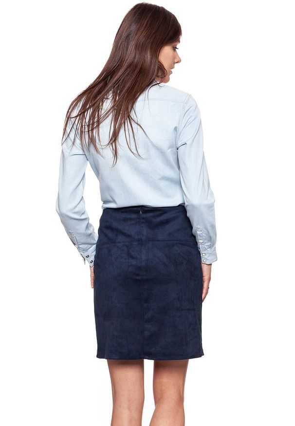 Tom Tailor - SPÓDNICA JEANSOWA TOM TAILOR FAKE VELOUR LEATHER SKIRT DEEP NAVY BLUE. Okazja: na co dzień. Materiał: jeans. Styl: casual, elegancki, wizytowy