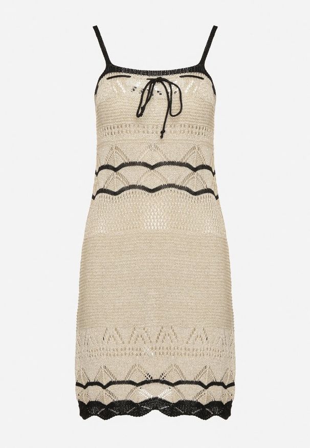 Born2be - Złota Szydełkowa Sukienka na Ramiączkach z Wiskozy z Metaliczną Nicią Filadria. Okazja: na co dzień. Kolor: złoty. Materiał: wiskoza. Długość rękawa: na ramiączkach. Sezon: lato. Styl: elegancki, casual