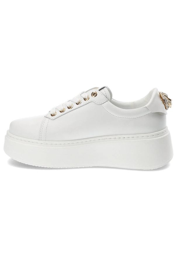 CheBello - Białe Sneakersy Chebello Modne Buty Damskie. Kolor: biały. Szerokość cholewki: normalna. Obcas: na obcasie. Wysokość obcasa: średni