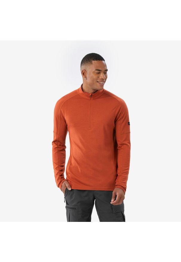 FORCLAZ - Koszulka męska trekkingowa z długim rękawem Merino Resist. Typ kołnierza: kołnierzyk stójkowy. Materiał: wełna, poliamid, materiał. Długość rękawa: długi rękaw. Długość: długie. Sport: turystyka piesza