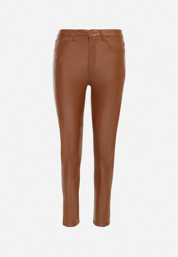 Born2be - Jasnobrązowe Spodnie Skinny z Imitacji Skóry Daciss. Kolor: brązowy. Materiał: skóra