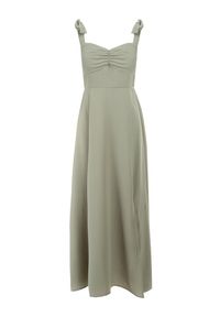 Born2be - Zielona Rozkloszowana Sukienka na Wiązanych Ramiączkach z Rozcięciem Kalora. Kolor: zielony. Materiał: tkanina. Długość rękawa: na ramiączkach. Wzór: gładki. Długość: maxi #3